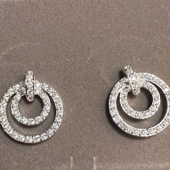 Nolan Miller Vintage Silver-Tone Pave’ Circle Earrings-pierced - Picture 3 of 5
